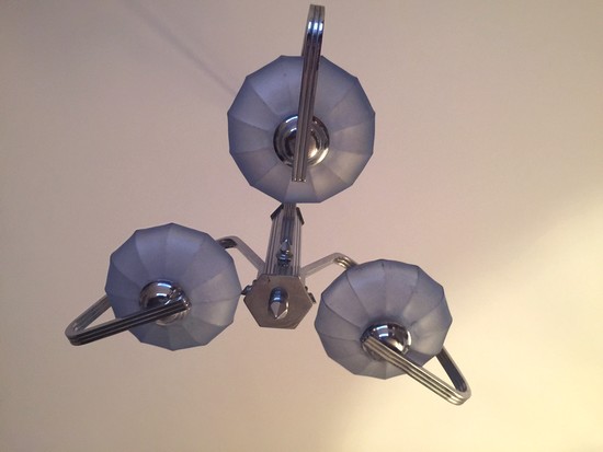 Streamline Art Deco Periwinkle Blue Nickel Ceiling Light